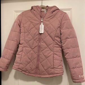 Free Country Girls Reversible Puffer Jacket W/ Hood Sz M 10/12 Petal NWT